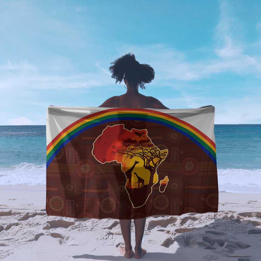 African Sunset Sarong Tribal Pattern Continent Silhouette - Rainbow Arc Safari Scene TS04