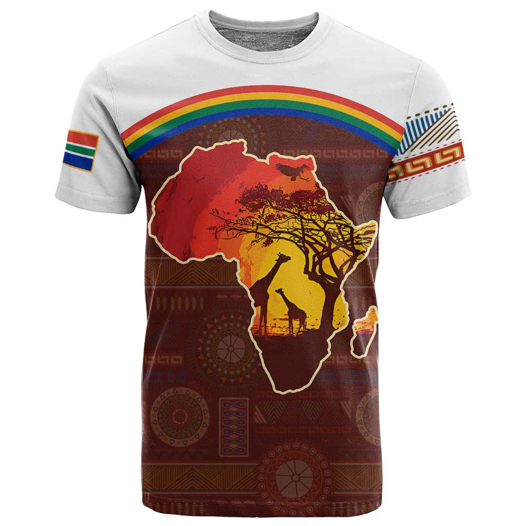 African Sunset T shirt Tribal Pattern Continent Silhouette - Rainbow Arc Safari Scene TS04