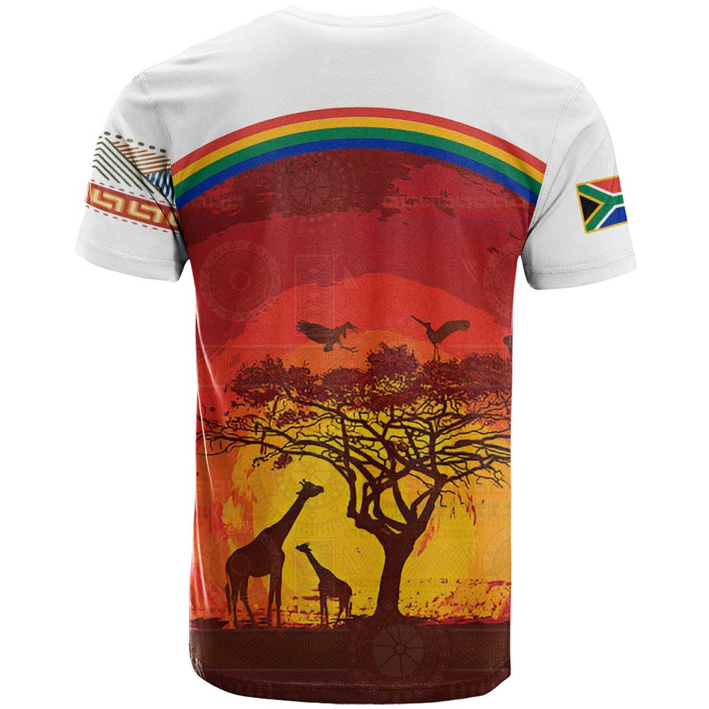 African Sunset T shirt Tribal Pattern Continent Silhouette - Rainbow Arc Safari Scene TS04