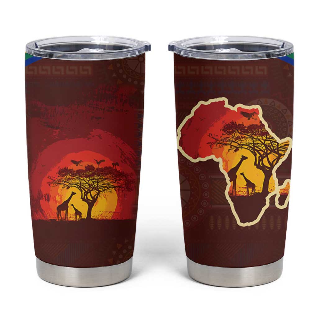 African Sunset Tumbler Cup Tribal Pattern Continent Silhouette - Rainbow Arc Safari Scene TS04
