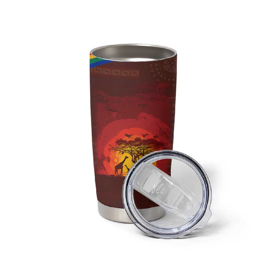 African Sunset Tumbler Cup Tribal Pattern Continent Silhouette - Rainbow Arc Safari Scene TS04