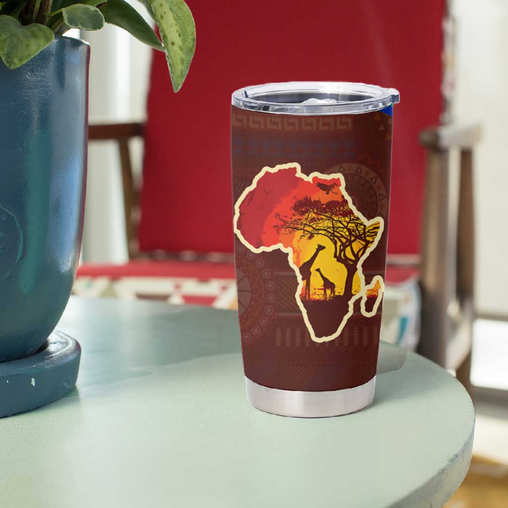 African Sunset Tumbler Cup Tribal Pattern Continent Silhouette - Rainbow Arc Safari Scene TS04