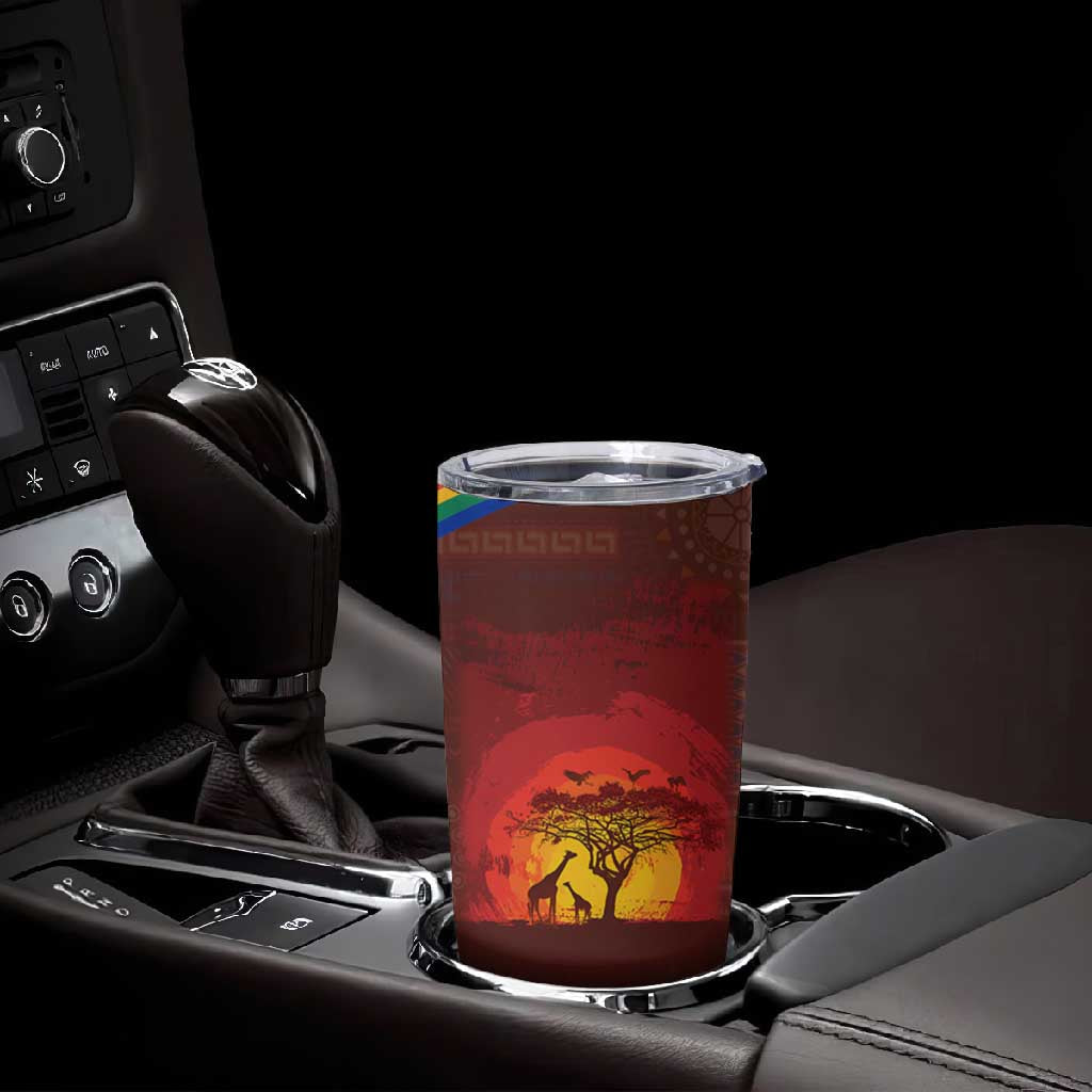 African Sunset Tumbler Cup Tribal Pattern Continent Silhouette - Rainbow Arc Safari Scene TS04