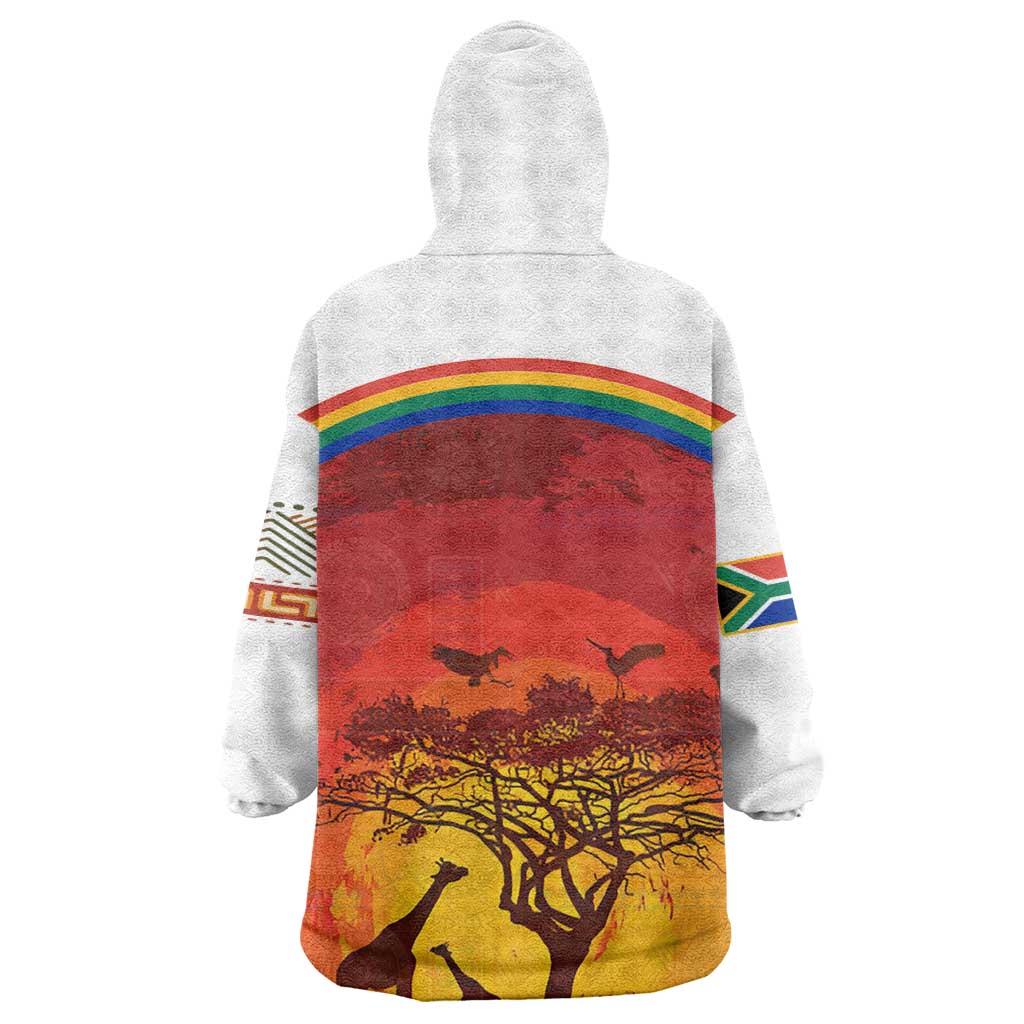African Sunset Wearable Blanket Hoodie Tribal Pattern Continent Silhouette - Rainbow Arc Safari Scene TS04