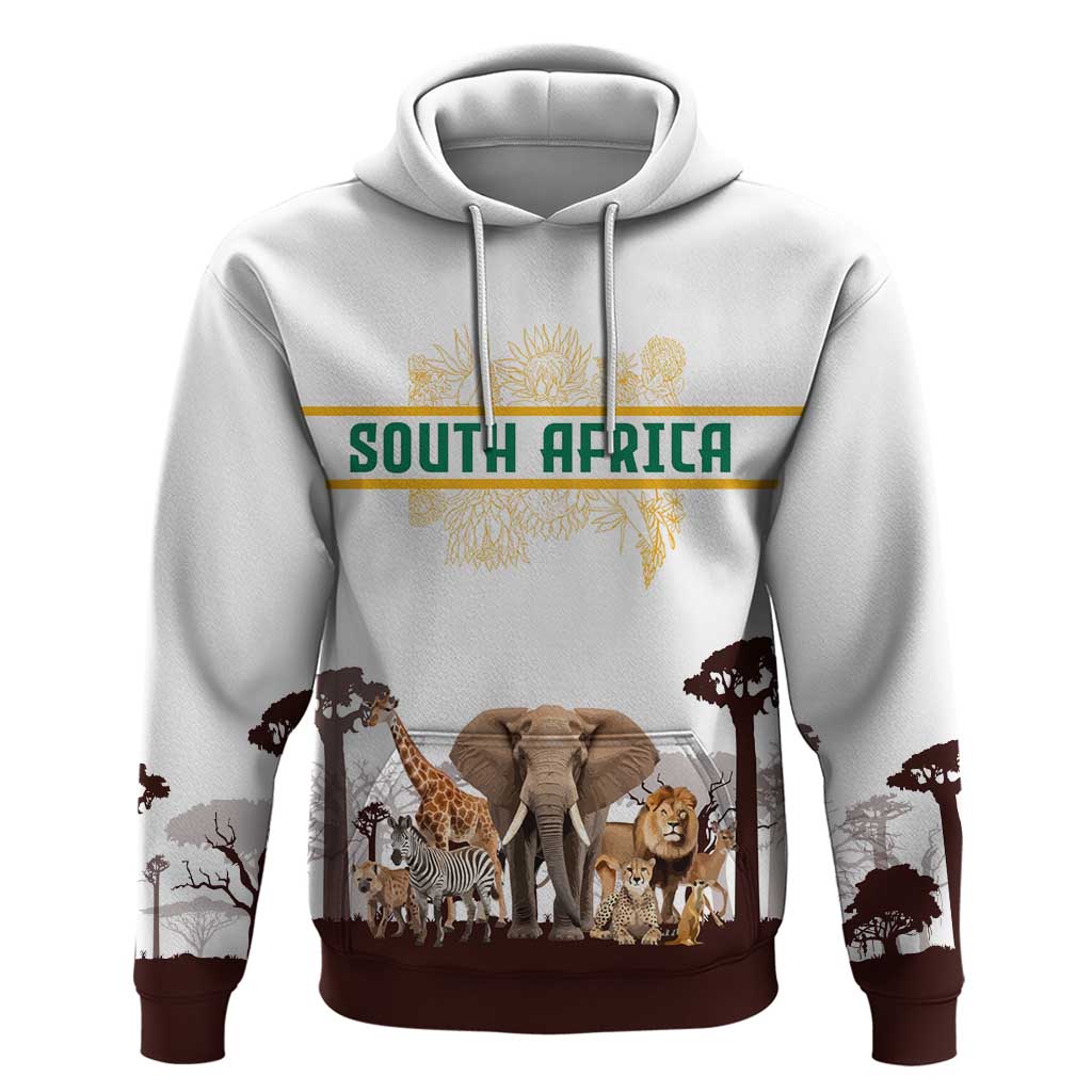 South Africa Wildlife Pride Hoodie Big Five with National Flag and Protea Floral Accent TS04