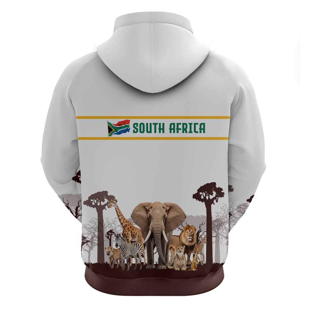 South Africa Wildlife Pride Hoodie Big Five with National Flag and Protea Floral Accent TS04