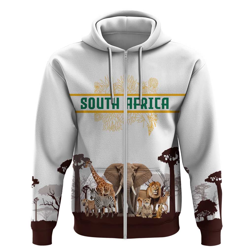 South Africa Wildlife Pride Hoodie Big Five with National Flag and Protea Floral Accent TS04