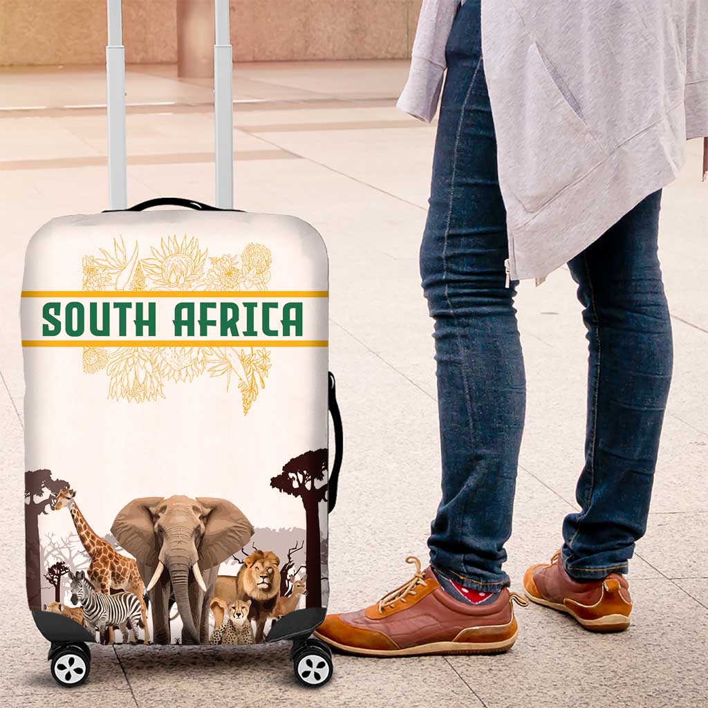 South Africa Wildlife Pride Luggage Cover Big Five with National Flag and Protea Floral Accent TS04