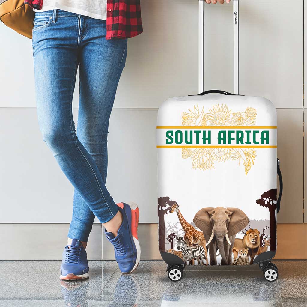 South Africa Wildlife Pride Luggage Cover Big Five with National Flag and Protea Floral Accent TS04