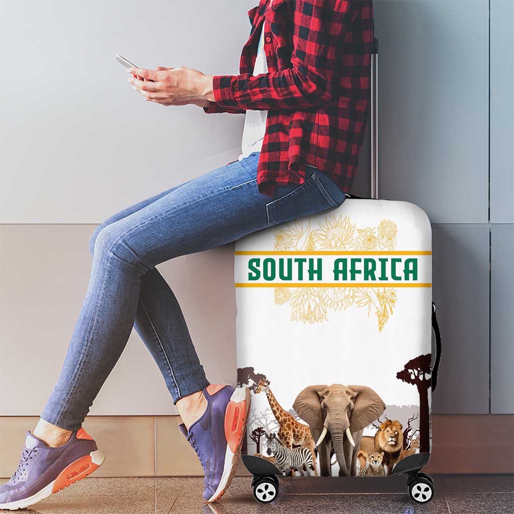 South Africa Wildlife Pride Luggage Cover Big Five with National Flag and Protea Floral Accent TS04