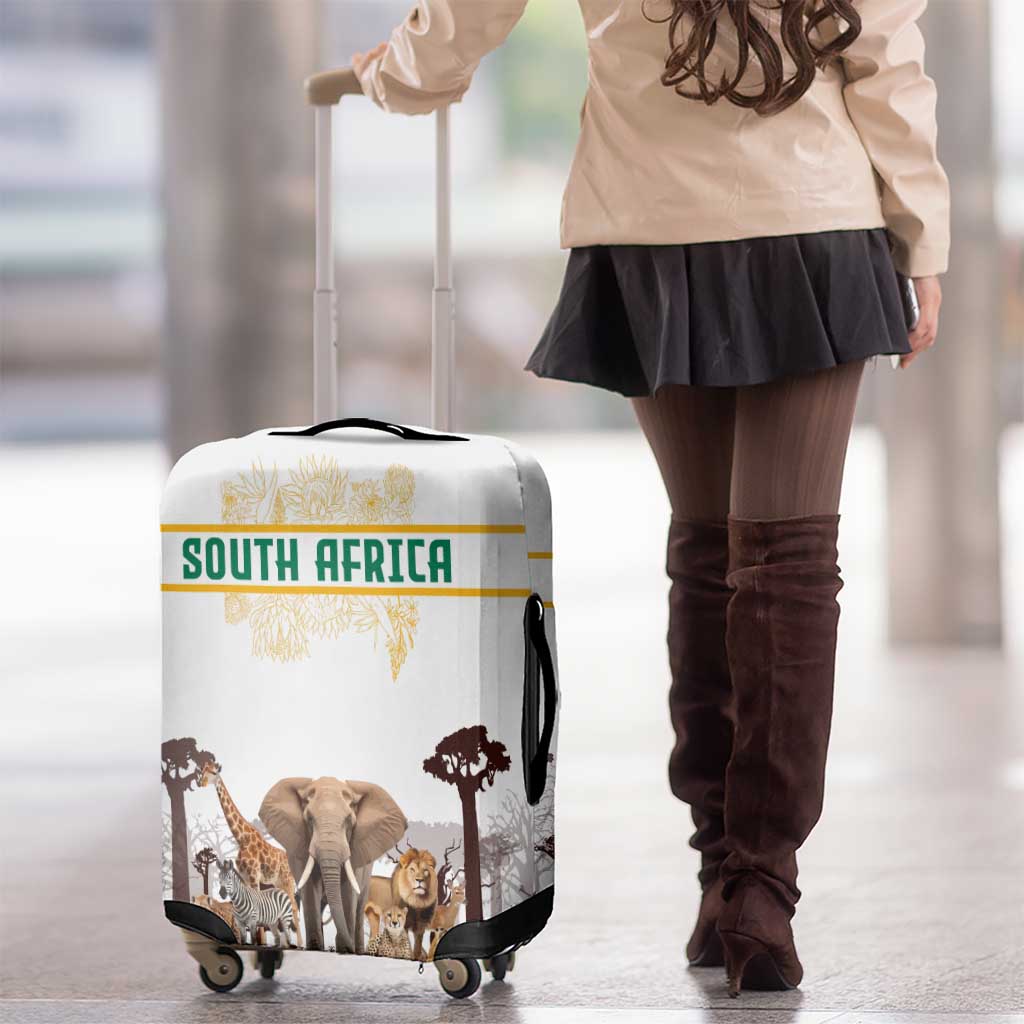 South Africa Wildlife Pride Luggage Cover Big Five with National Flag and Protea Floral Accent TS04