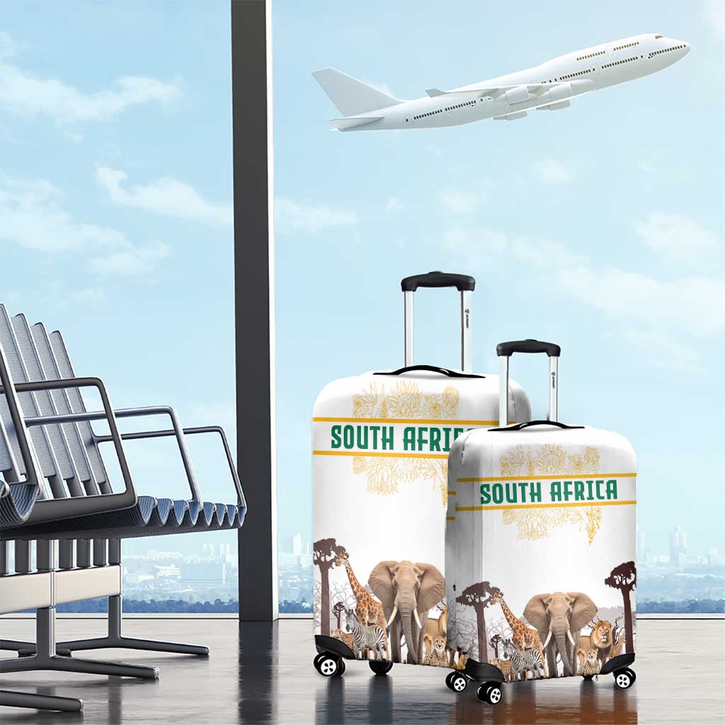 South Africa Wildlife Pride Luggage Cover Big Five with National Flag and Protea Floral Accent TS04
