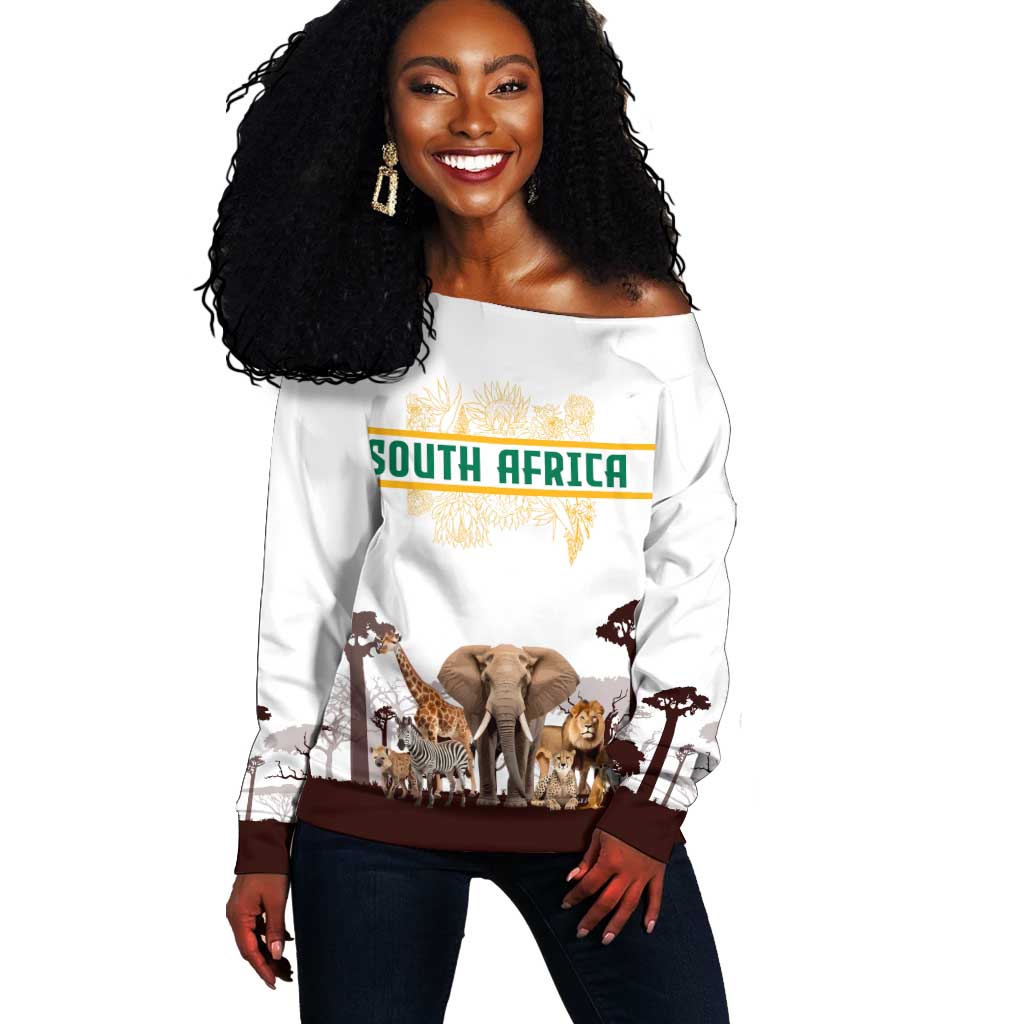 South Africa Wildlife Pride Off Shoulder Sweater Big Five Animals TS04