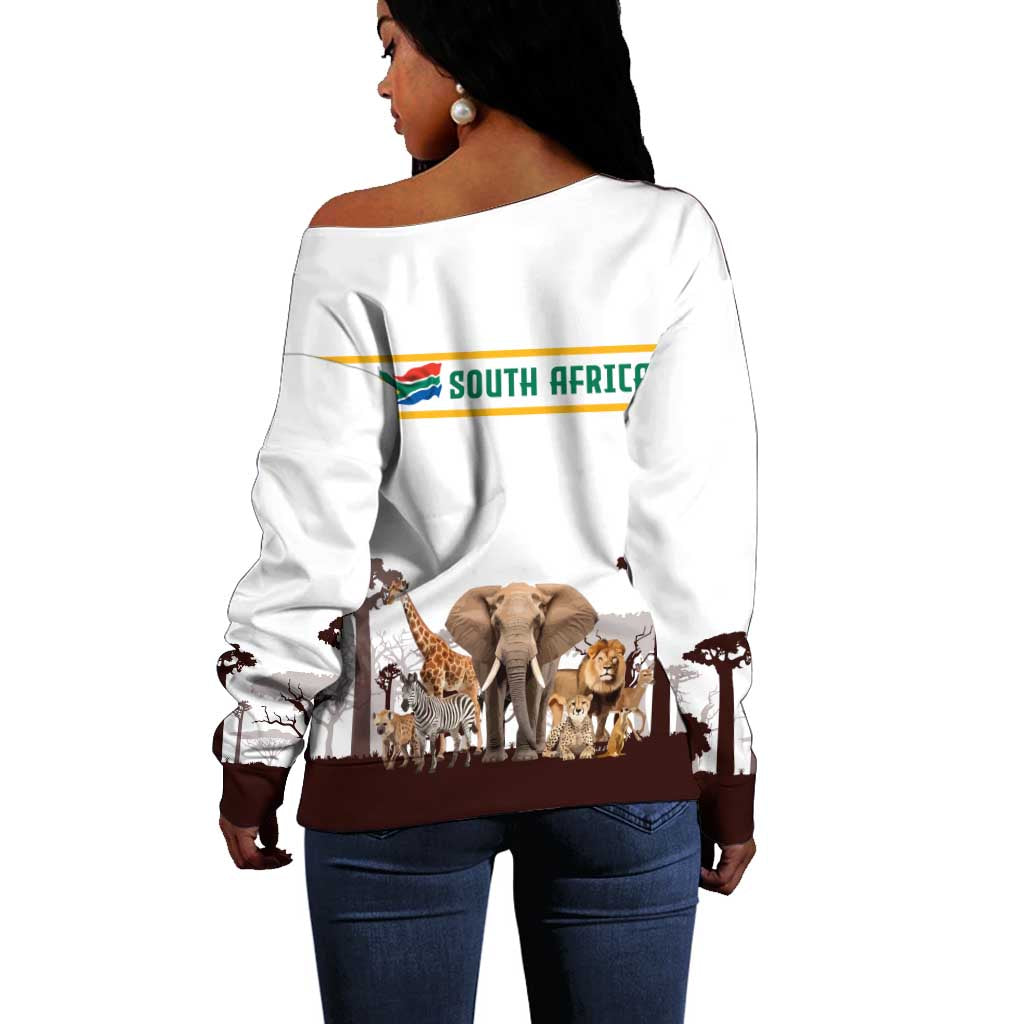 South Africa Wildlife Pride Off Shoulder Sweater Big Five Animals TS04