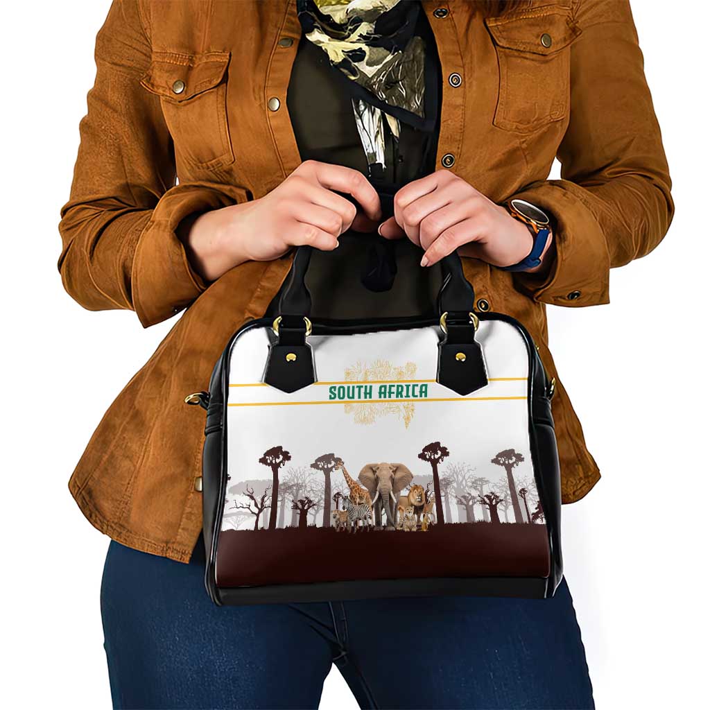 South Africa Wildlife Pride Shoulder Handbag Big Five with National Flag and Protea Floral Accent TS04