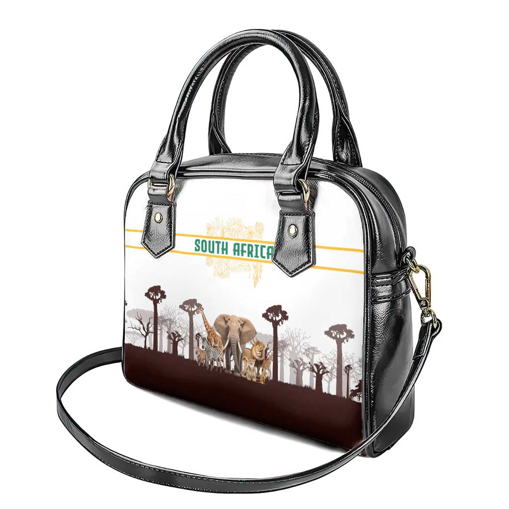 South Africa Wildlife Pride Shoulder Handbag Big Five with National Flag and Protea Floral Accent TS04