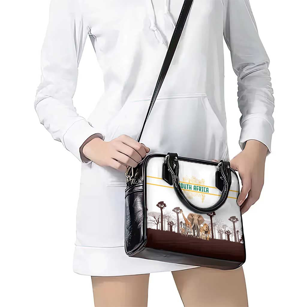 South Africa Wildlife Pride Shoulder Handbag Big Five with National Flag and Protea Floral Accent TS04