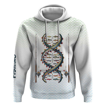 Fishing DNA Hoodie Colorful Fish Illustrations on White Scale For Fisherman TS04