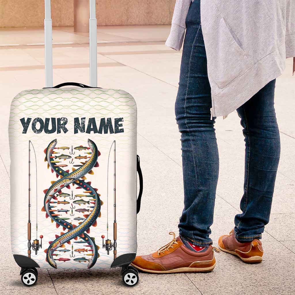 Fishing DNA Luggage Cover Colorful Fish Illustrations on White Scale For Fisherman TS04