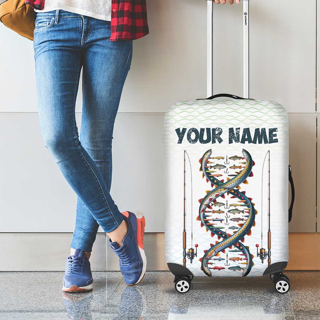 Fishing DNA Luggage Cover Colorful Fish Illustrations on White Scale For Fisherman TS04