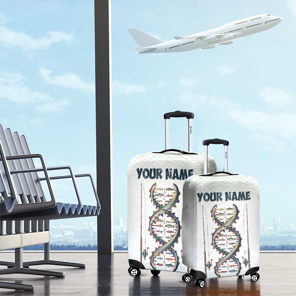 Fishing DNA Luggage Cover Colorful Fish Illustrations on White Scale For Fisherman TS04