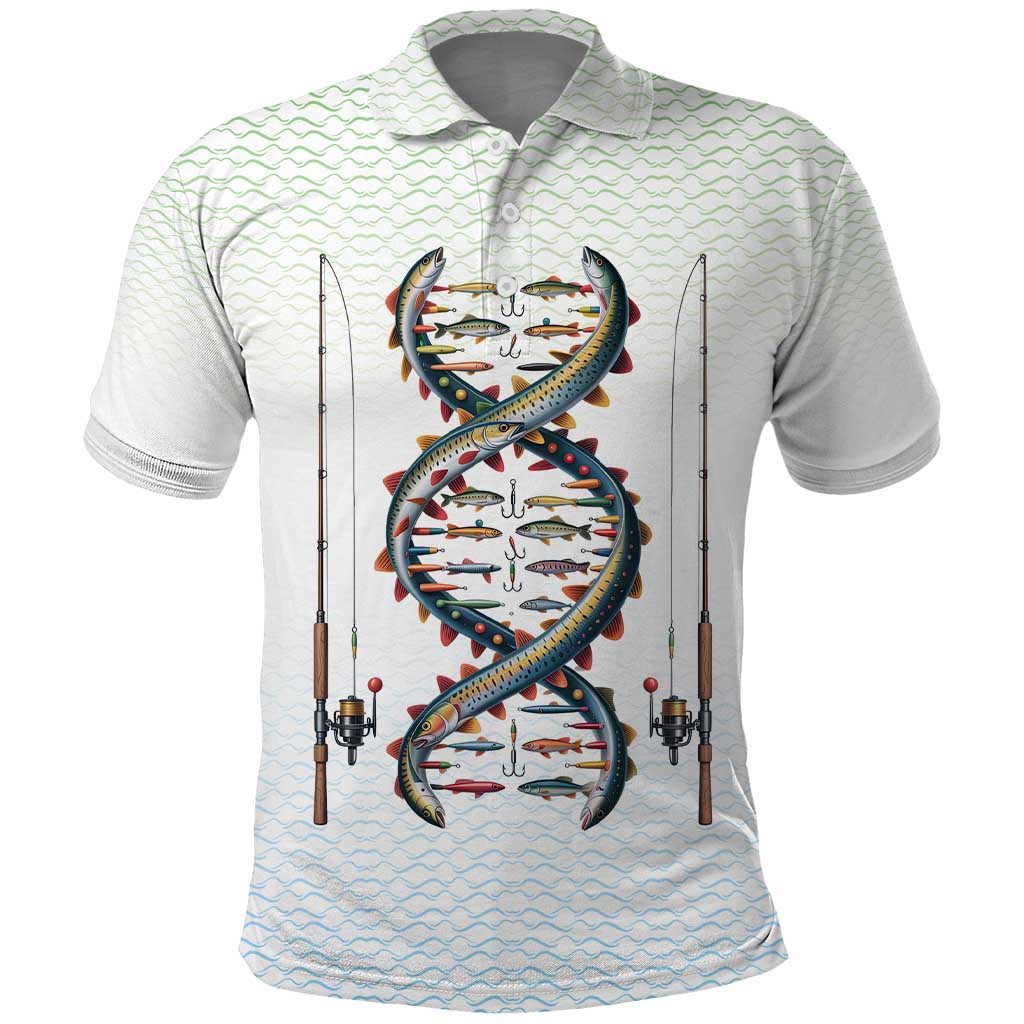 Fishing DNA Polo Shirt Colorful Fish Illustrations on White Scale For Fisherman TS04