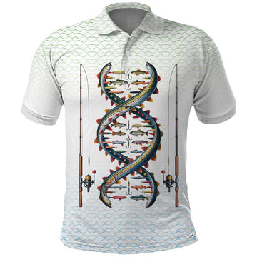 Fishing DNA Polo Shirt Colorful Fish Illustrations on White Scale For Fisherman TS04