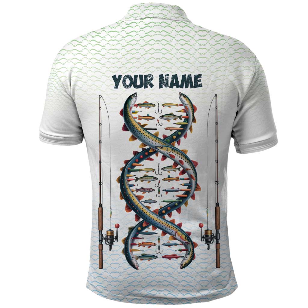 Fishing DNA Polo Shirt Colorful Fish Illustrations on White Scale For Fisherman TS04