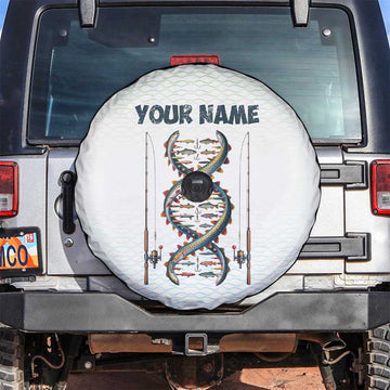 Fishing DNA Spare Tire Cover Colorful Fish Illustrations on White Scale For Fisherman TS04