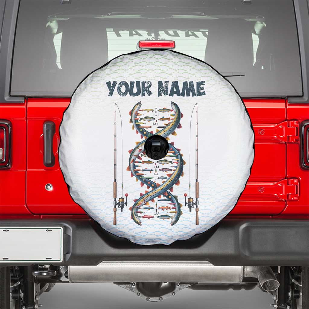Fishing DNA Spare Tire Cover Colorful Fish Illustrations on White Scale For Fisherman TS04