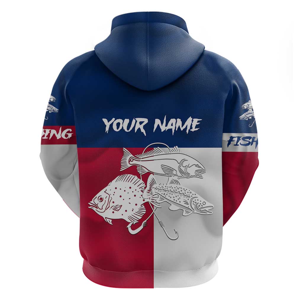 Custom Texas Fishing Hoodie Hooked Fish Graphic - Red White and Blue Theme TS04