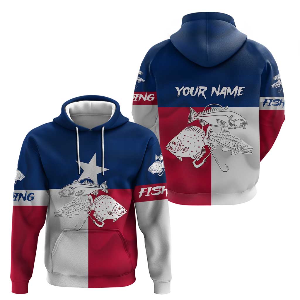 Custom Texas Fishing Hoodie Hooked Fish Graphic - Red White and Blue Theme TS04