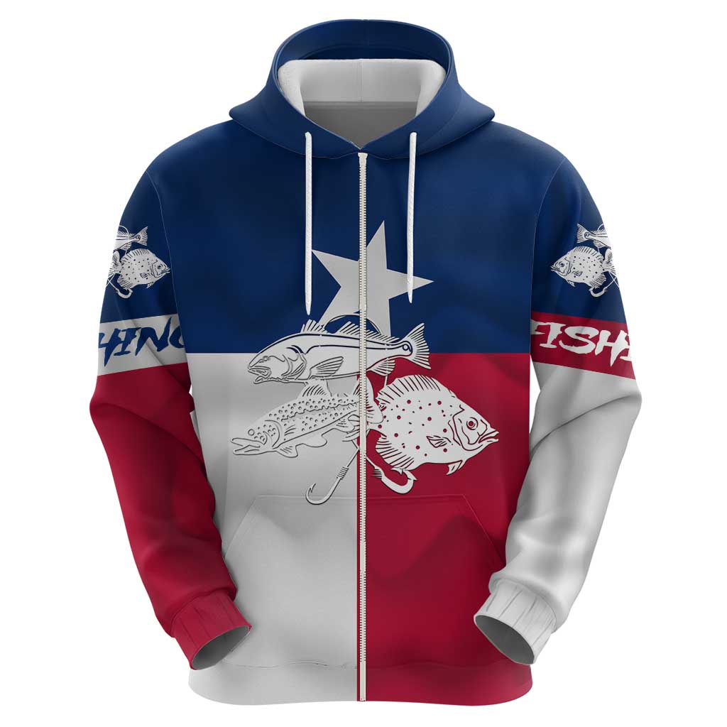 Custom Texas Fishing Hoodie Hooked Fish Graphic - Red White and Blue Theme TS04