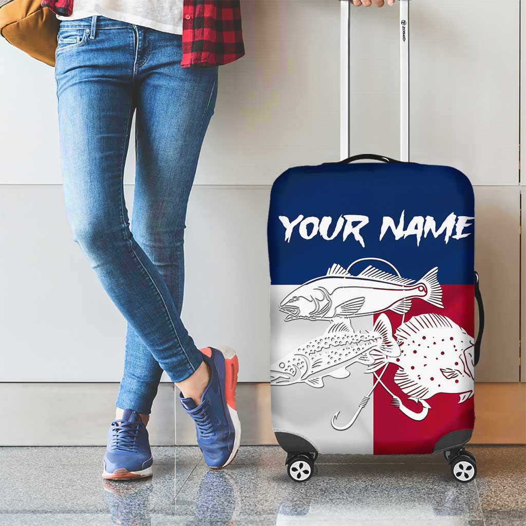 Custom Texas Fishing Luggage Cover Hooked Fish Graphic - Red White and Blue Theme TS04