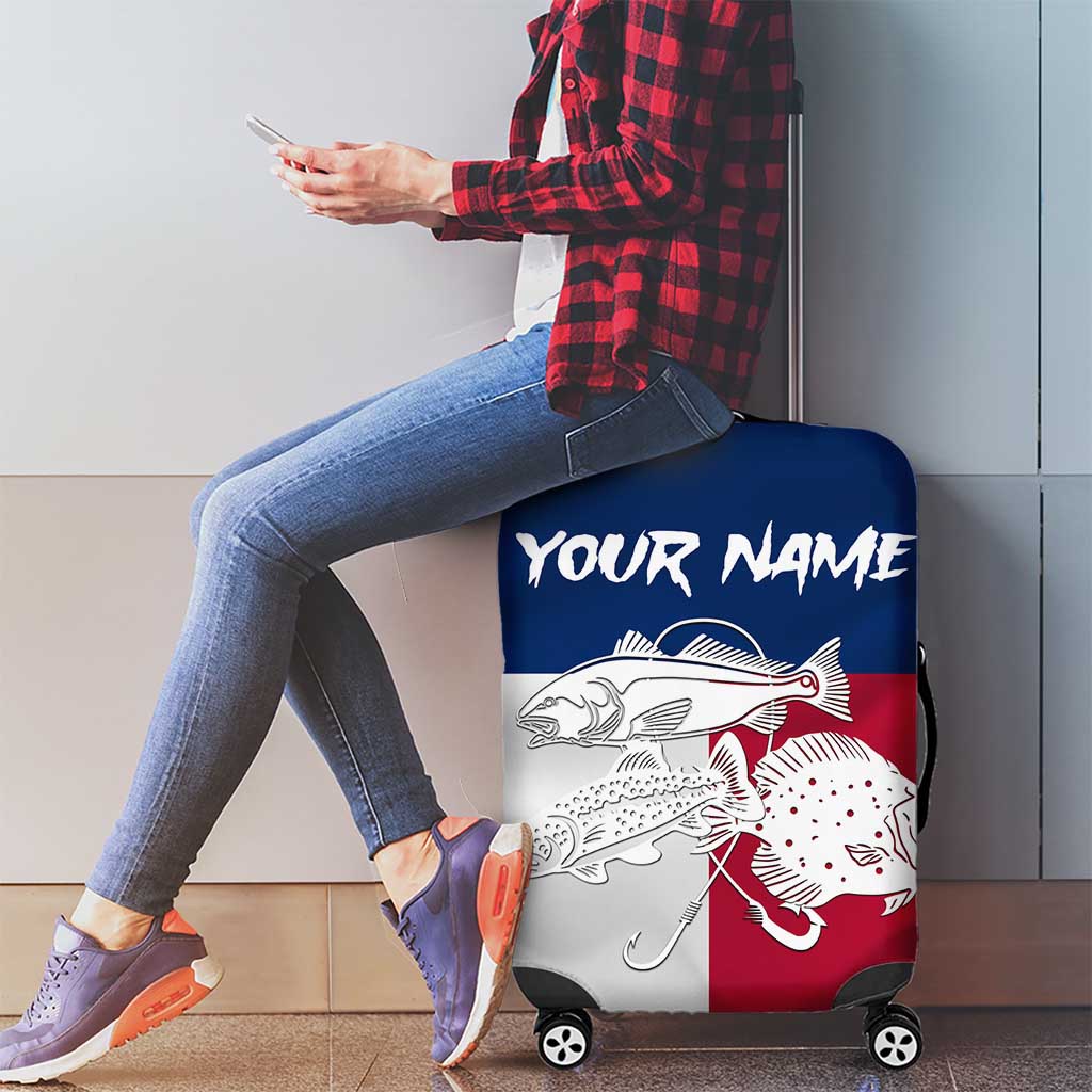 Custom Texas Fishing Luggage Cover Hooked Fish Graphic - Red White and Blue Theme TS04