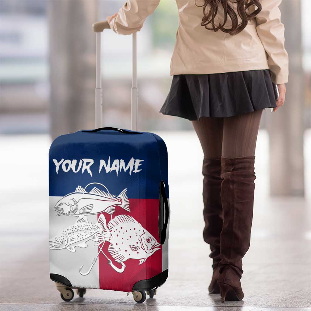 Custom Texas Fishing Luggage Cover Hooked Fish Graphic - Red White and Blue Theme TS04