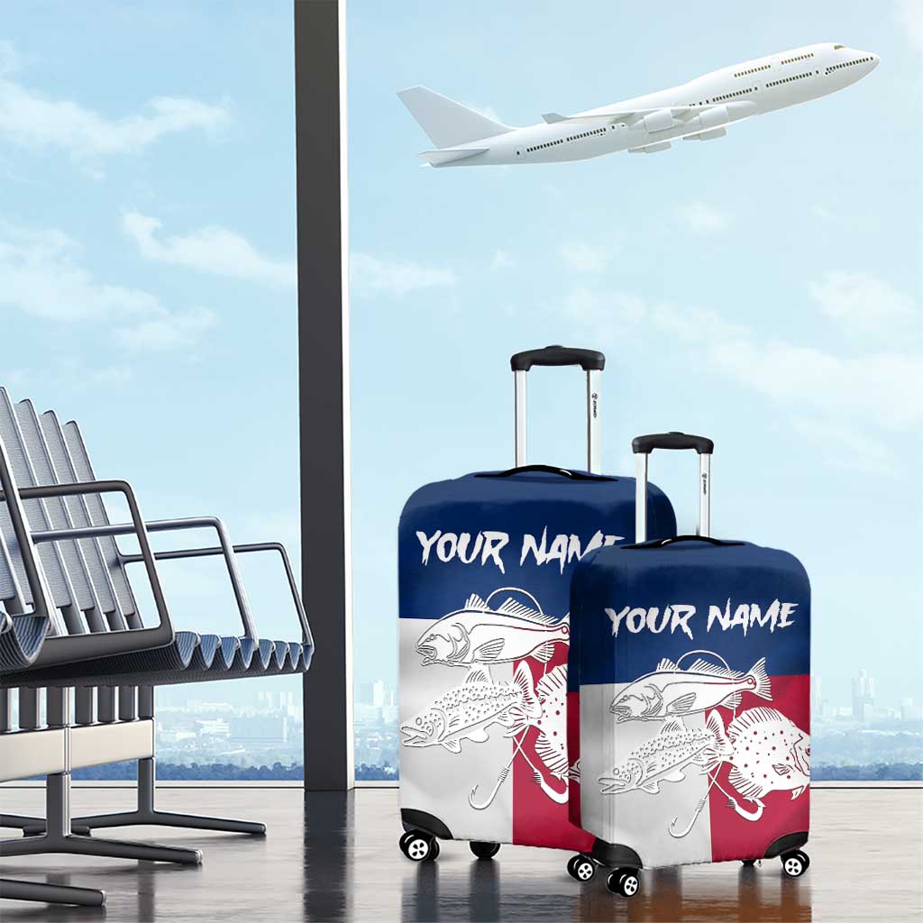 Custom Texas Fishing Luggage Cover Hooked Fish Graphic - Red White and Blue Theme TS04