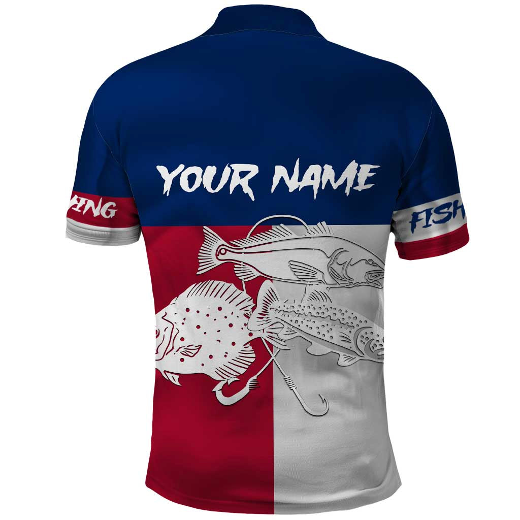 Custom Texas Fishing Polo Shirt Hooked Fish Graphic - Red White and Blue Theme TS04