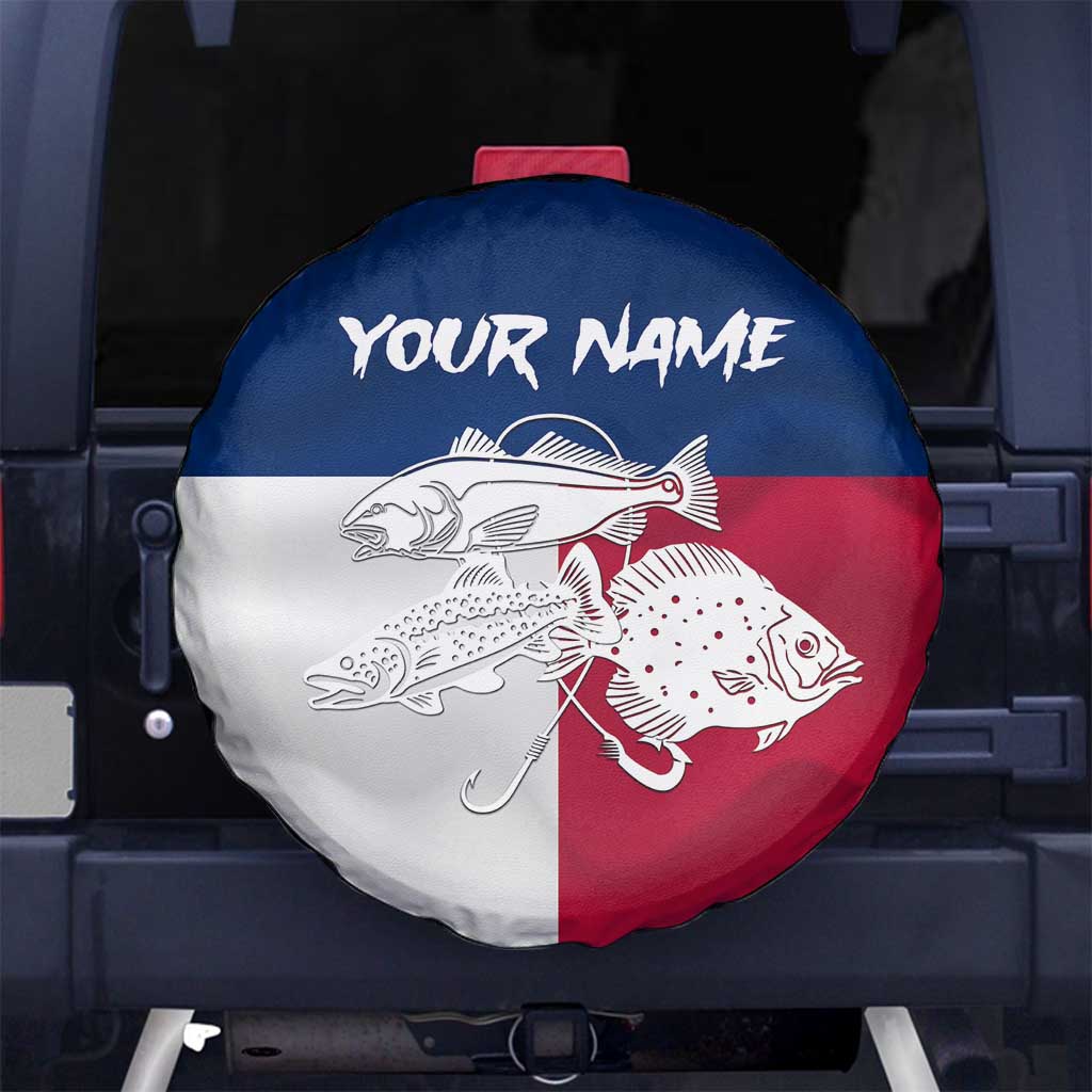 Custom Texas Fishing Spare Tire Cover Hooked Fish Graphic - Red White and Blue Theme TS04