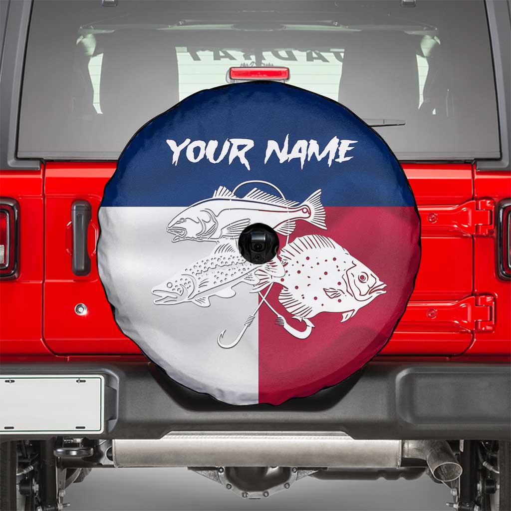 Custom Texas Fishing Spare Tire Cover Hooked Fish Graphic - Red White and Blue Theme TS04