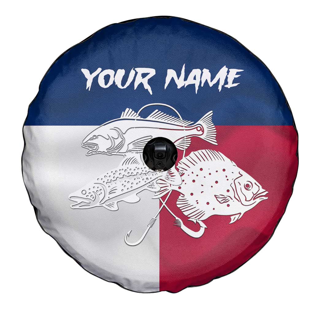 Custom Texas Fishing Spare Tire Cover Hooked Fish Graphic - Red White and Blue Theme TS04