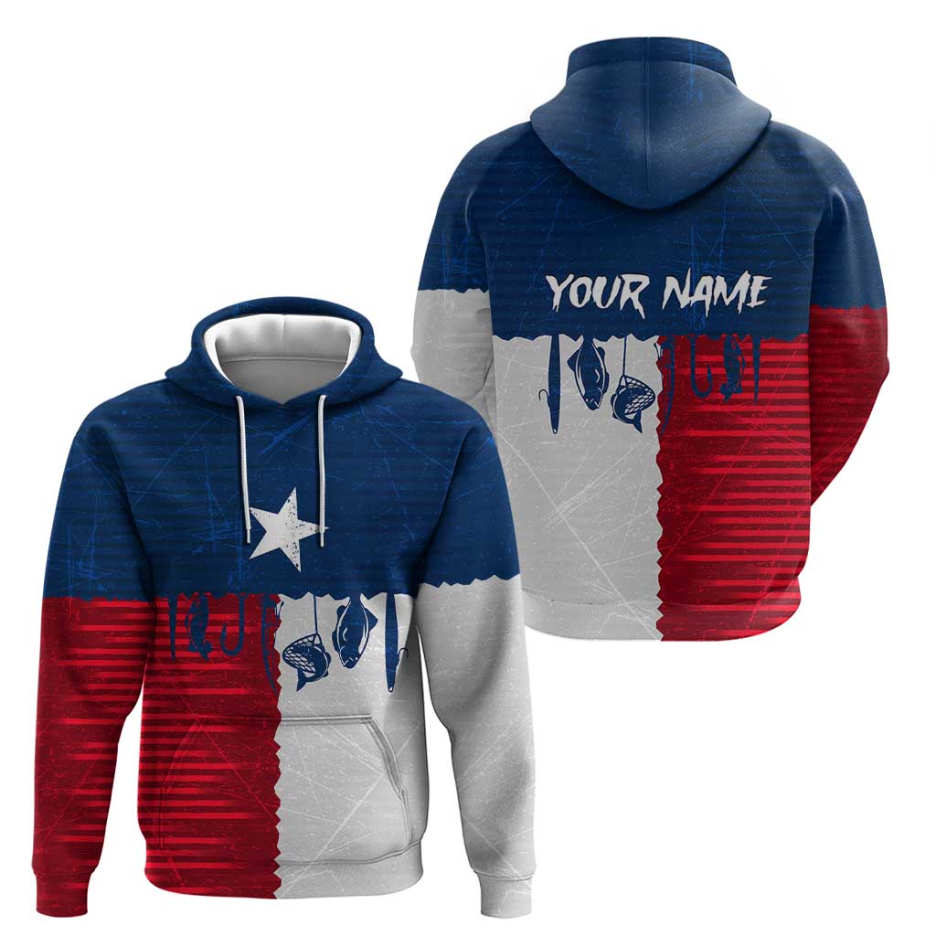 Flag Texas Fishing Hoodie Personalized Hanging Fish and Hooks Graphic TS04