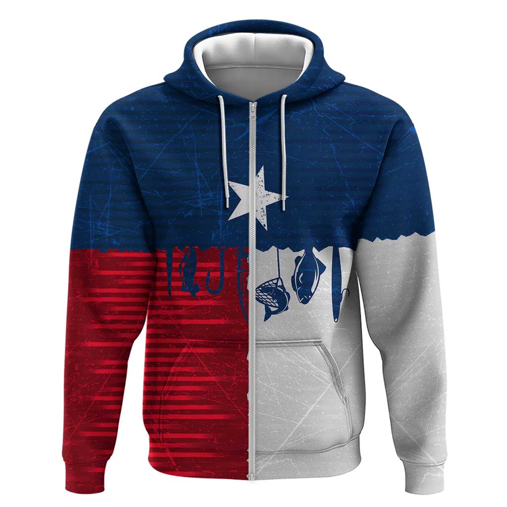Flag Texas Fishing Hoodie Personalized Hanging Fish and Hooks Graphic TS04