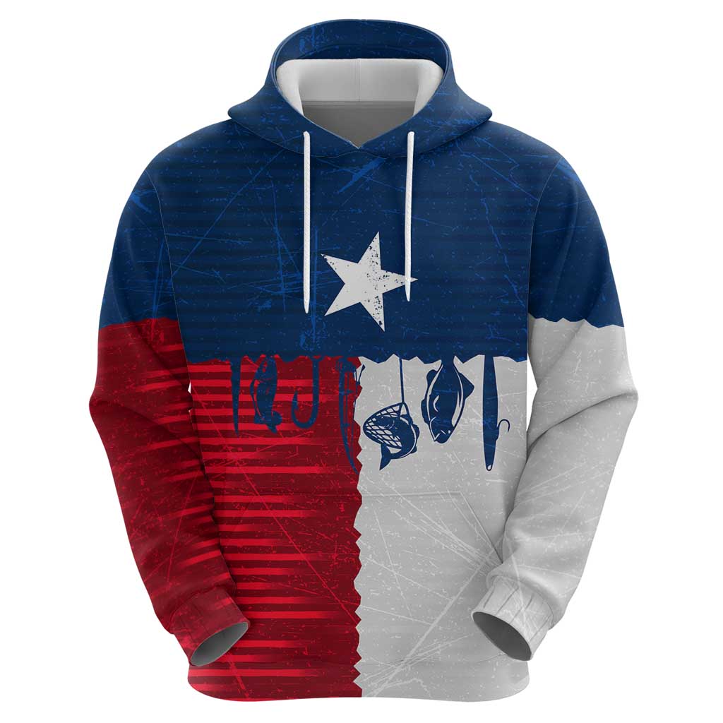 Flag Texas Fishing Hoodie Personalized Hanging Fish and Hooks Graphic TS04