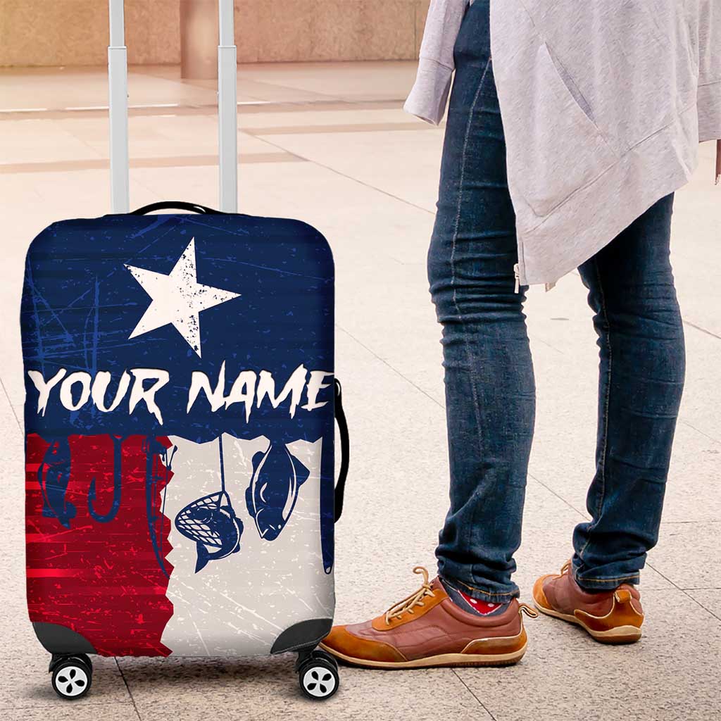 Flag Texas Fishing Luggage Cover Personalized Hanging Fish and Hooks Graphic TS04