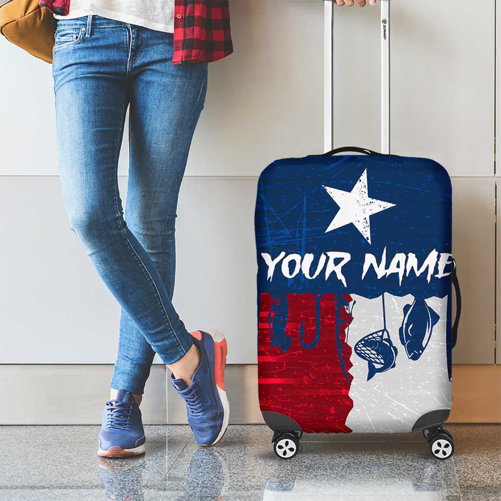 Flag Texas Fishing Luggage Cover Personalized Hanging Fish and Hooks Graphic TS04