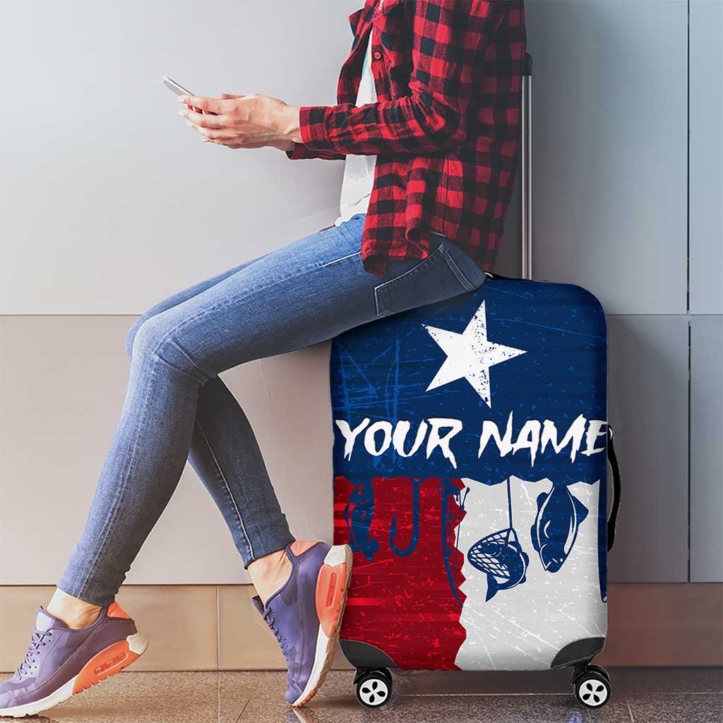 Flag Texas Fishing Luggage Cover Personalized Hanging Fish and Hooks Graphic TS04
