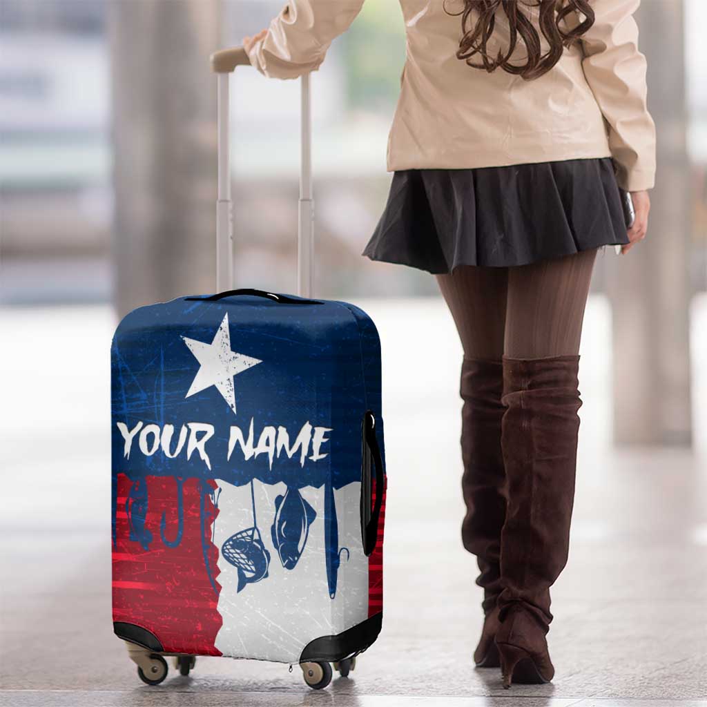 Flag Texas Fishing Luggage Cover Personalized Hanging Fish and Hooks Graphic TS04