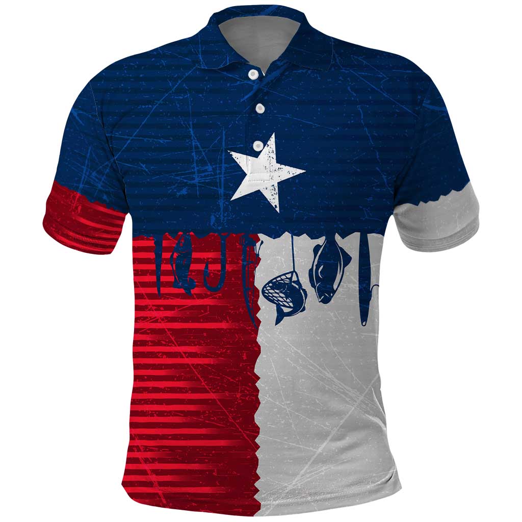 Flag Texas Fishing Polo Shirt Personalized Hanging Fish and Hooks Graphic TS04