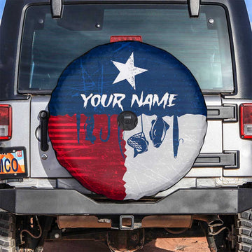 Flag Texas Fishing Spare Tire Cover Personalized Hanging Fish and Hooks Graphic TS04